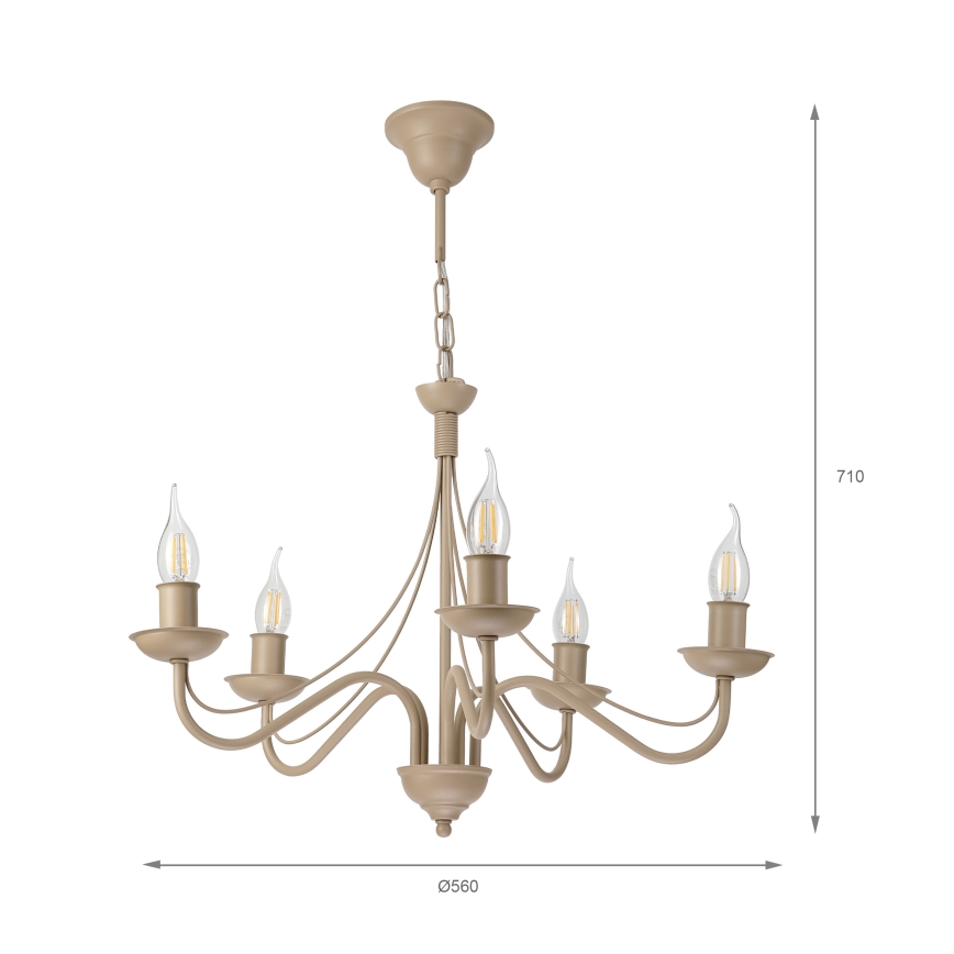 Luster na reťazi ANTON 5xE14/60W/230V béžová