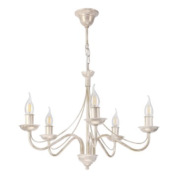 Luster na reťazi ANTON 5xE14/60W/230V biela patina