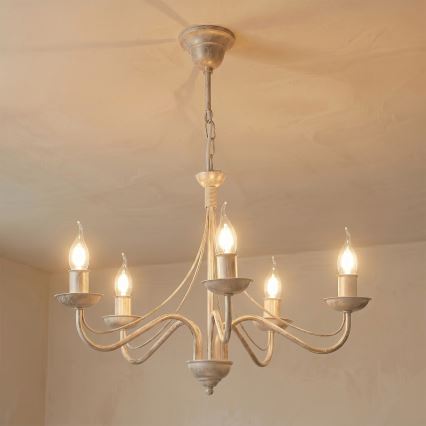 Luster na reťazi ANTON 5xE14/60W/230V biela patina