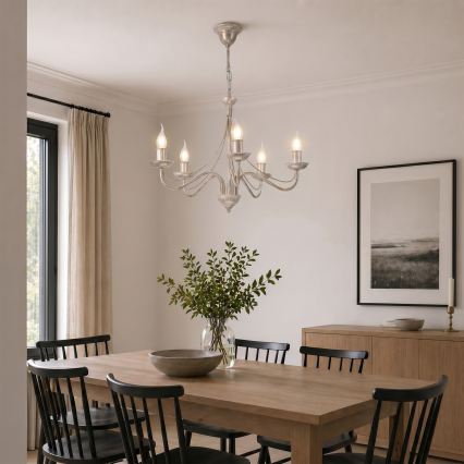 Luster na reťazi ANTON 5xE14/60W/230V biela patina