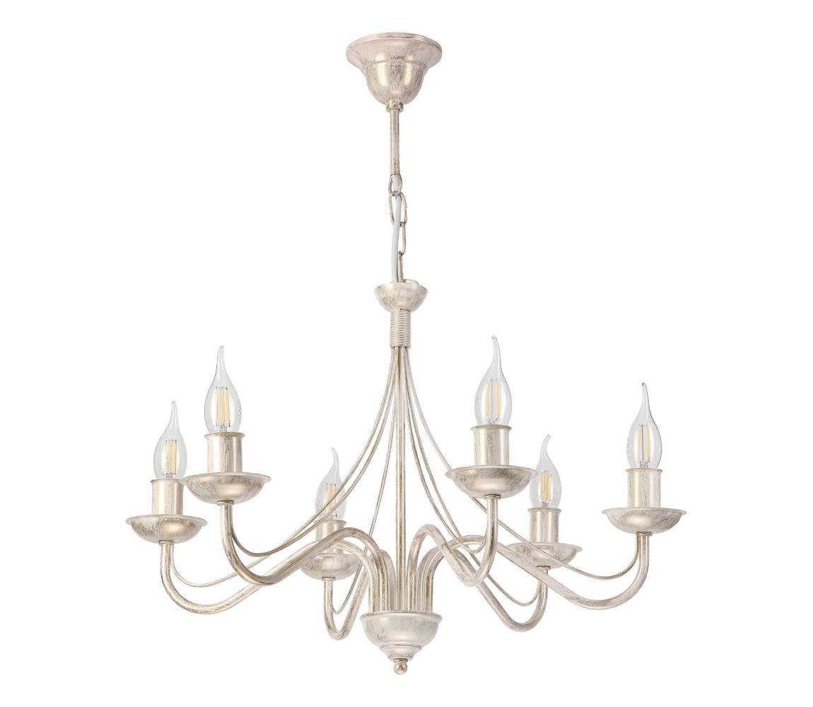 Luster na reťazi ANTON 6xE14/60W/230V biela patina LM-6.294/BIAŁA PATYNA