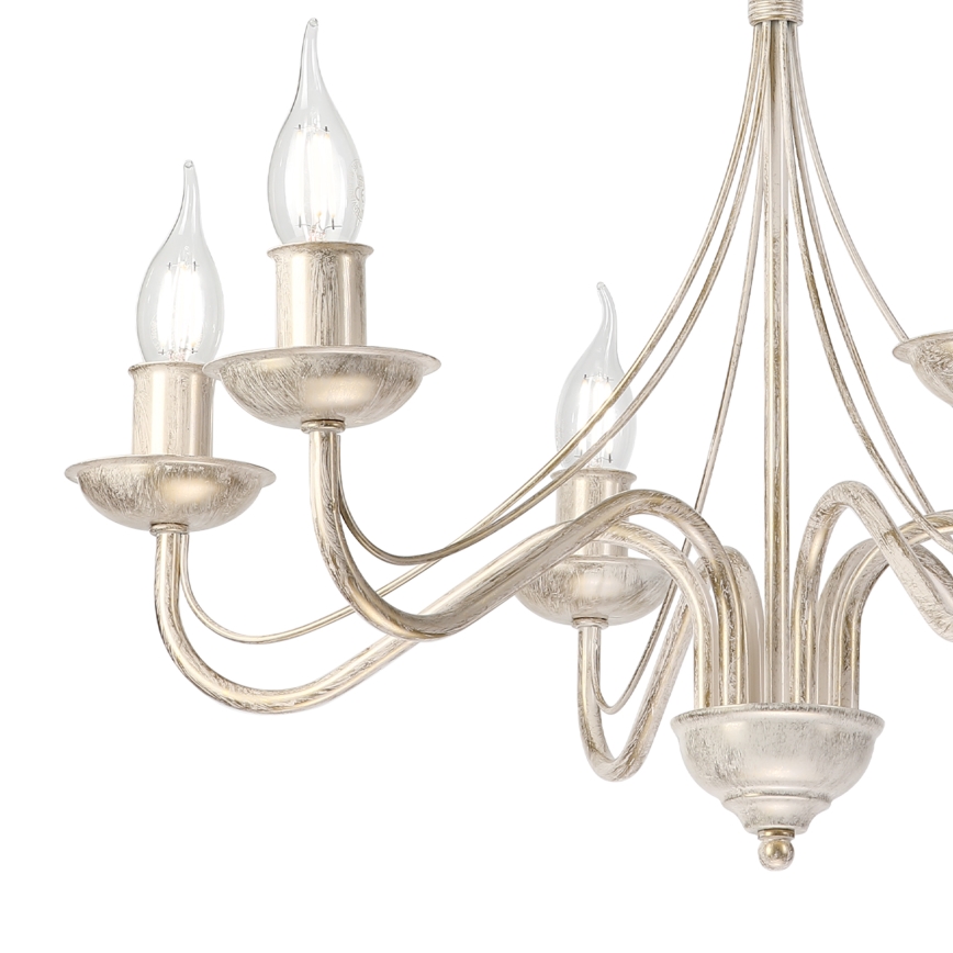 Luster na reťazi ANTON 6xE14/60W/230V biela patina