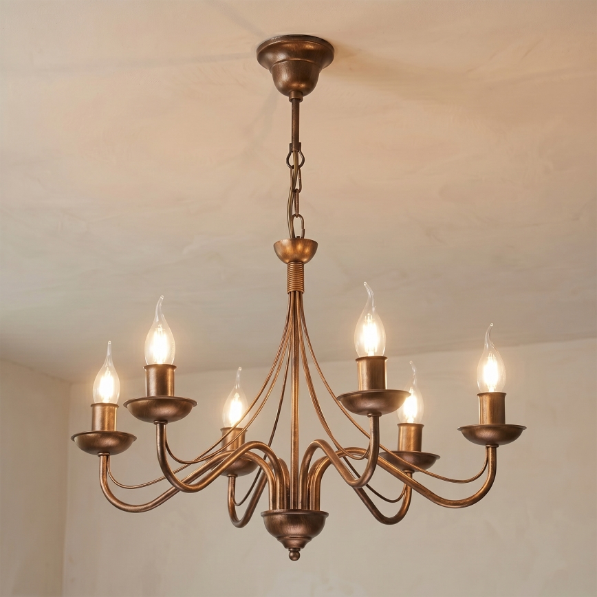 Luster na reťazi ANTON 6xE14/60W/230V bronzový
