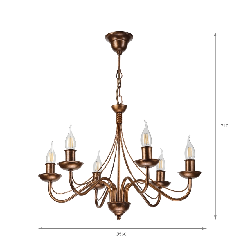 Luster na reťazi ANTON 6xE14/60W/230V bronzový