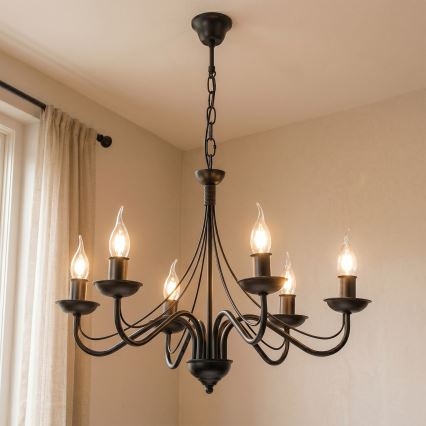 Luster na reťazi ANTON 6xE14/60W/230V čierna