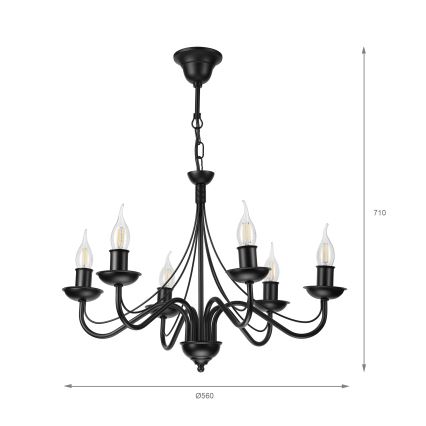 Luster na reťazi ANTON 6xE14/60W/230V čierna