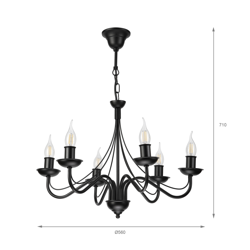 Luster na reťazi ANTON 6xE14/60W/230V čierny