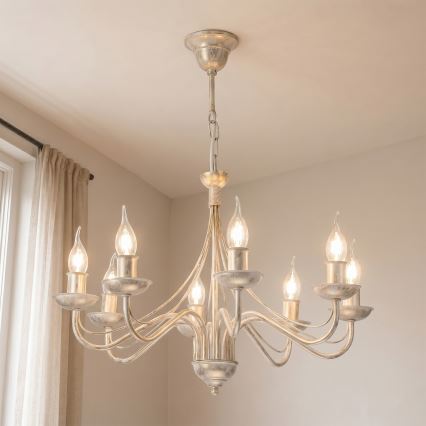 Luster na reťazi ANTON 8xE14/60W/230V biela patina