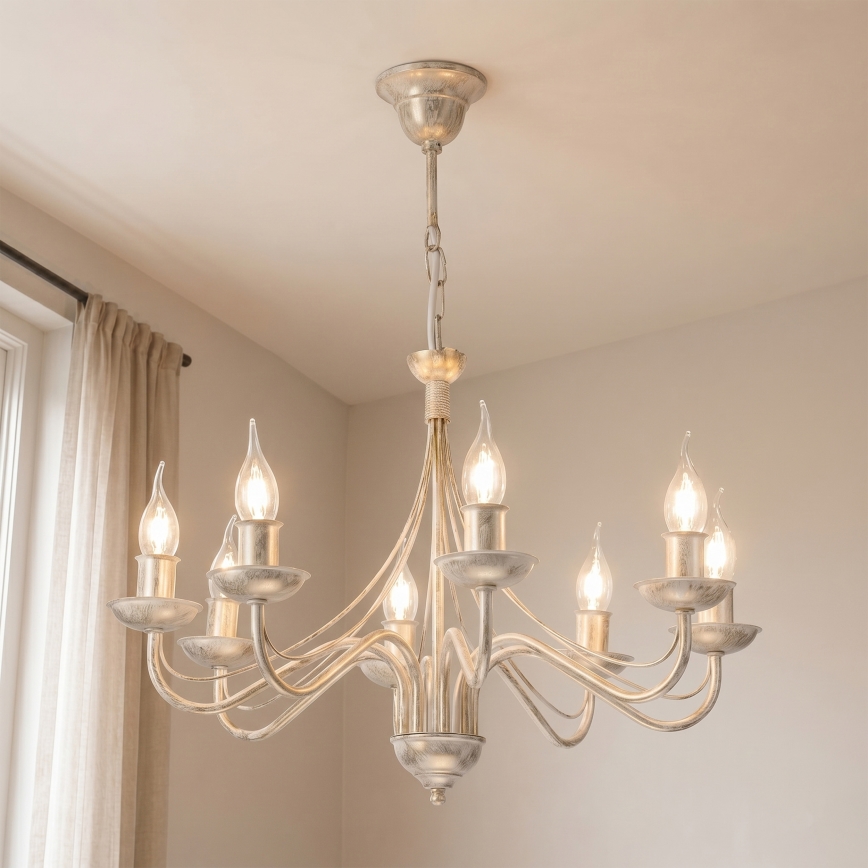 Luster na reťazi ANTON 8xE14/60W/230V biela patina