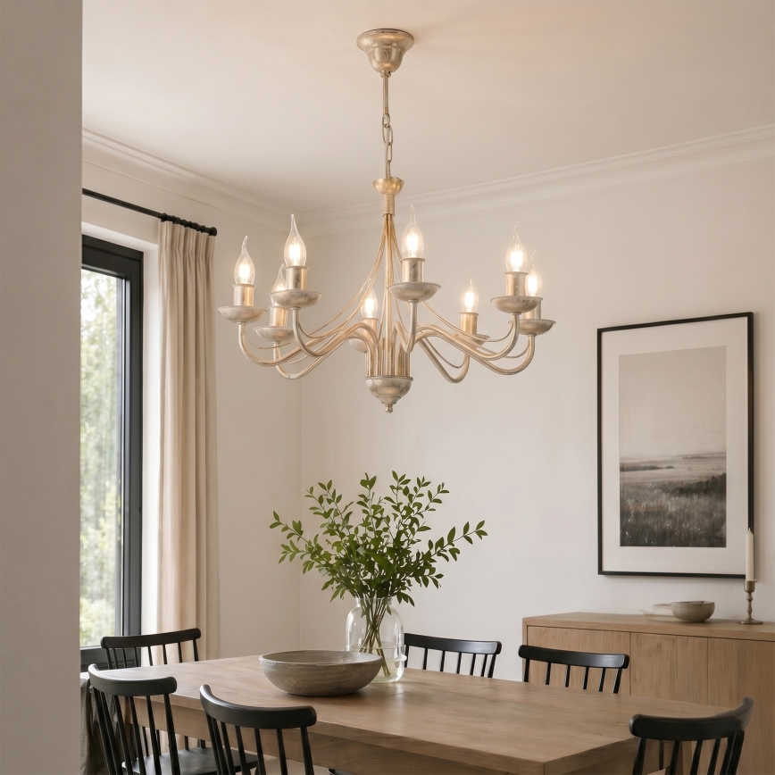 Luster na reťazi ANTON 8xE14/60W/230V biela patina