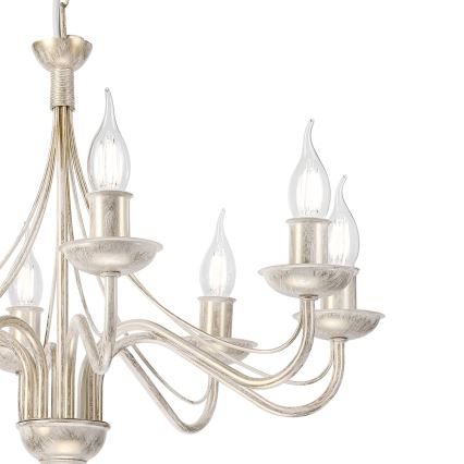 Luster na reťazi ANTON 8xE14/60W/230V biela patina