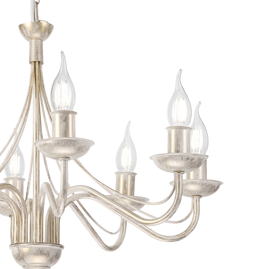Luster na reťazi ANTON 8xE14/60W/230V biela patina