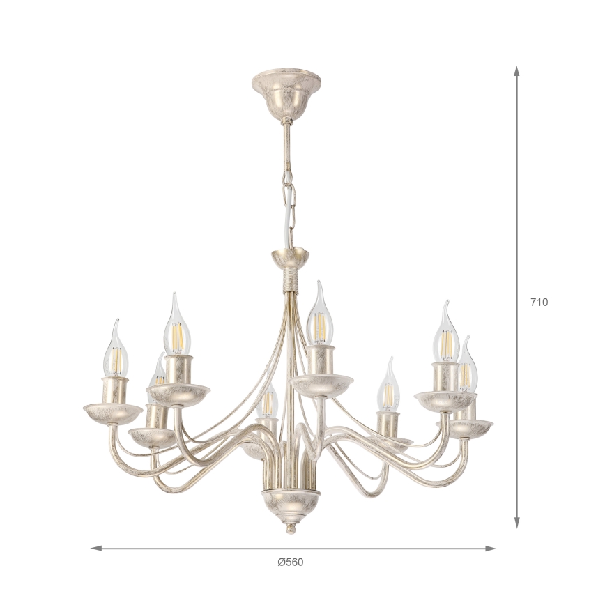 Luster na reťazi ANTON 8xE14/60W/230V biela patina