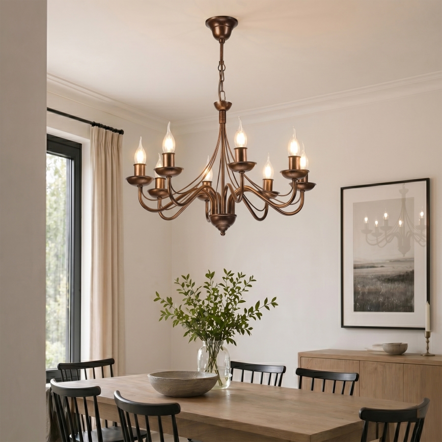 Luster na reťazi ANTON 8xE14/60W/230V bronzová