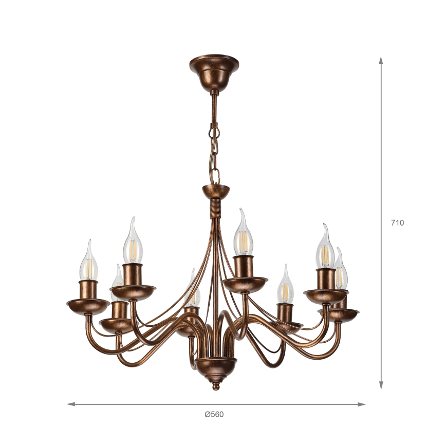 Luster na reťazi ANTON 8xE14/60W/230V bronzová