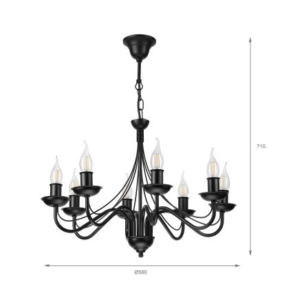 Luster na reťazi ANTON 8xE14/60W/230V čierna