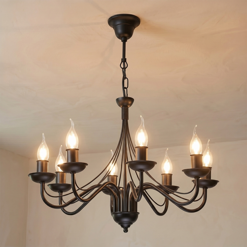 Luster na reťazi ANTON 8xE14/60W/230V čierny