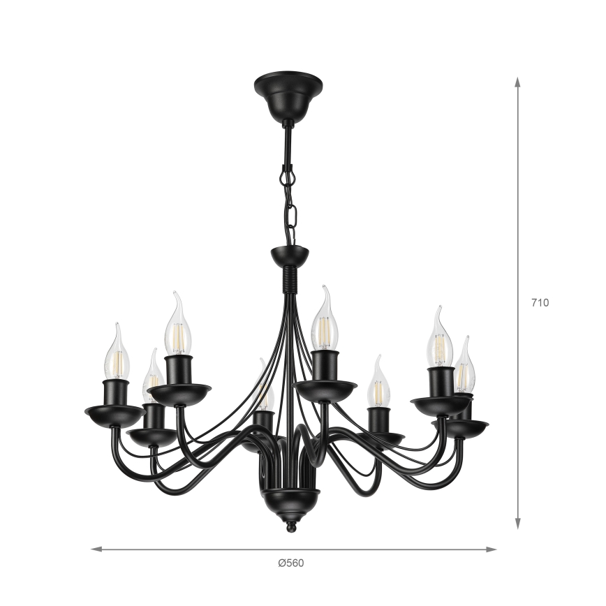 Luster na reťazi ANTON 8xE14/60W/230V čierny