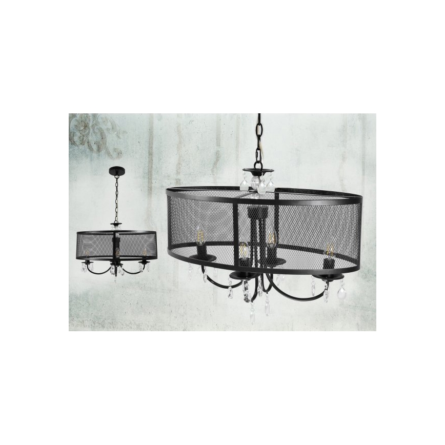 Luster na reťazi BRESSO 4xE14/12W/230V čierna