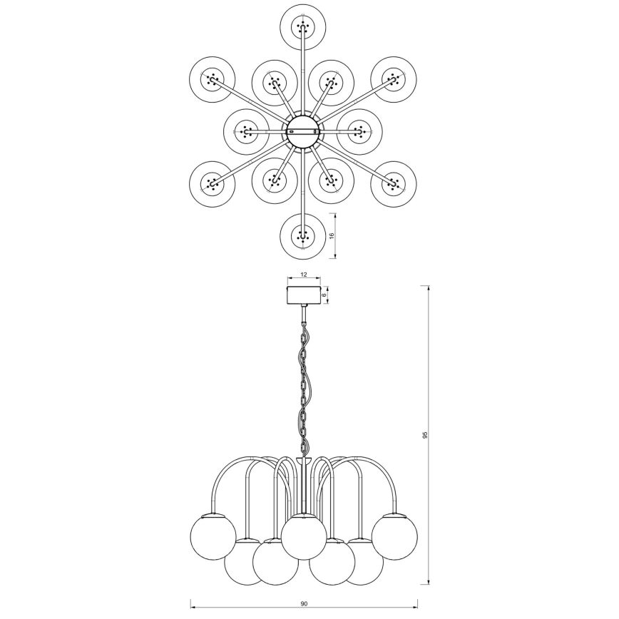 Luster na reťazi CAMBRIDGE 12xE14/60W/230V čierna/mosadz