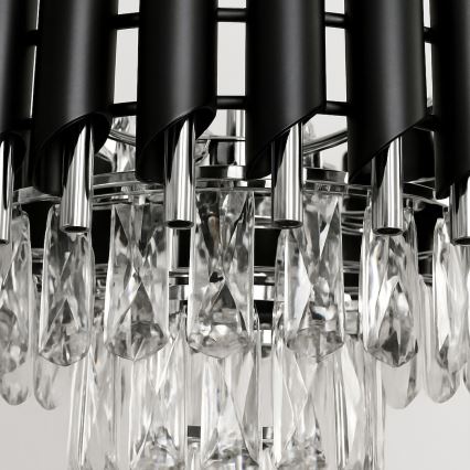 Luster na reťazi CRISTAL 5xE14/10W/230V čierna/matný chróm
