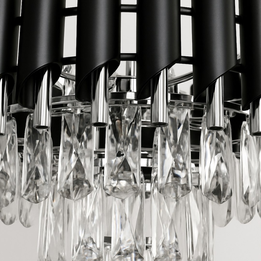 Luster na reťazi CRISTAL 5xE14/10W/230V čierna/matný chróm
