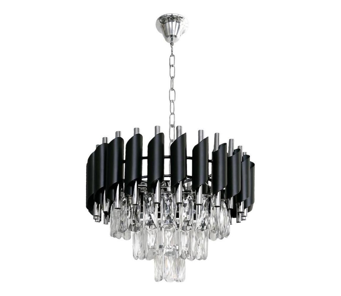 Luster na reťazi CRISTAL 5xE14/10W/230V, priemer 38 cm, čierna / matný chróm ML2519
