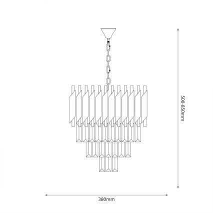 Luster na reťazi CRISTAL 5xE14/10W/230V, priemer 38 cm, čierna / matný chróm