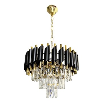 Luster na reťazi CRISTAL 5xE14/40W/230V zlatá/čierna