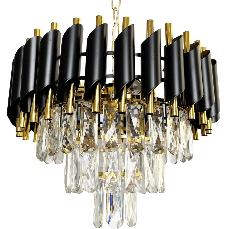 Luster na reťazi CRISTAL 5xE14/40W/230V zlatá/čierna