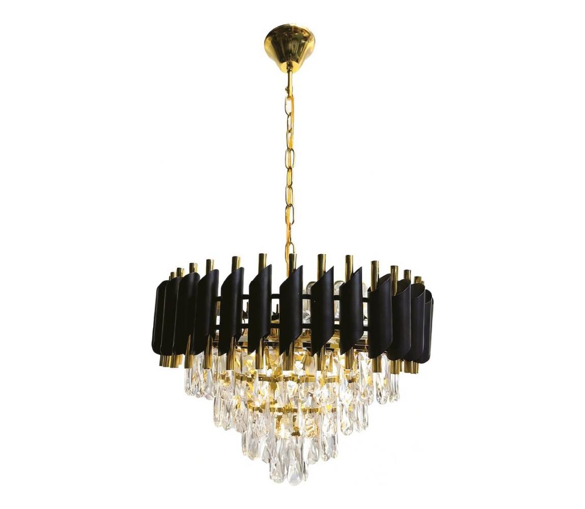 Luster na reťazi CRISTAL 7xE14/10W/230V priemer 48 cm čierna/zlatá ML2582