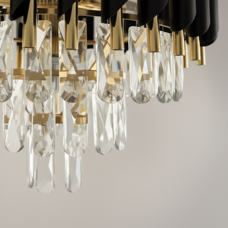 Luster na reťazi CRISTAL 7xE14/10W/230V priemer 48 cm čierna/zlatá