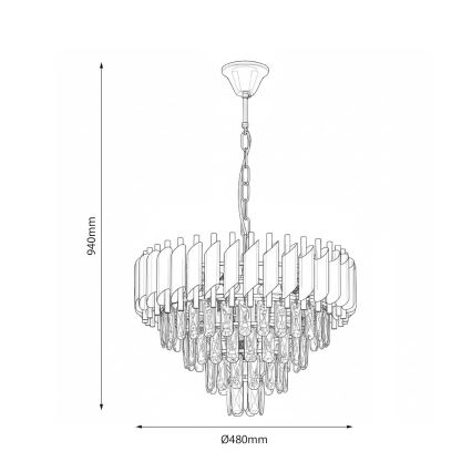 Luster na reťazi CRISTAL 7xE14/10W/230V priemer 48 cm čierna/zlatá