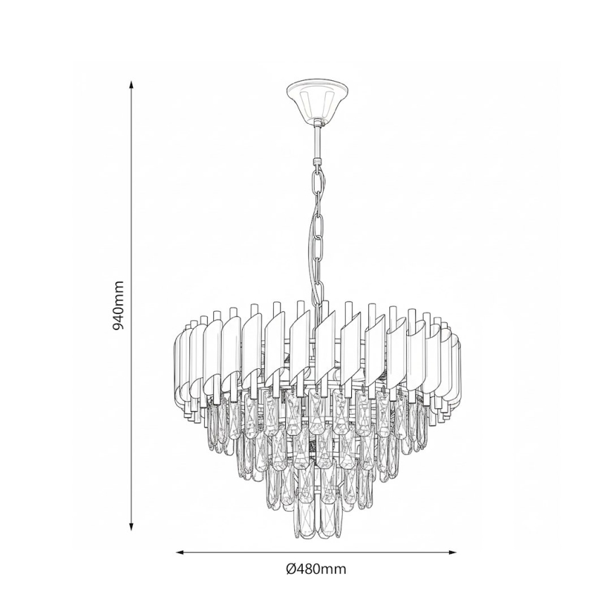Luster na reťazi CRISTAL 7xE14/10W/230V priemer 48 cm čierna/zlatá