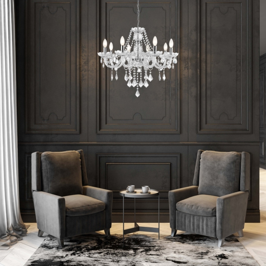 Luster na reťazi CRISTALLO 8xE14/60W/230V lesklý chróm