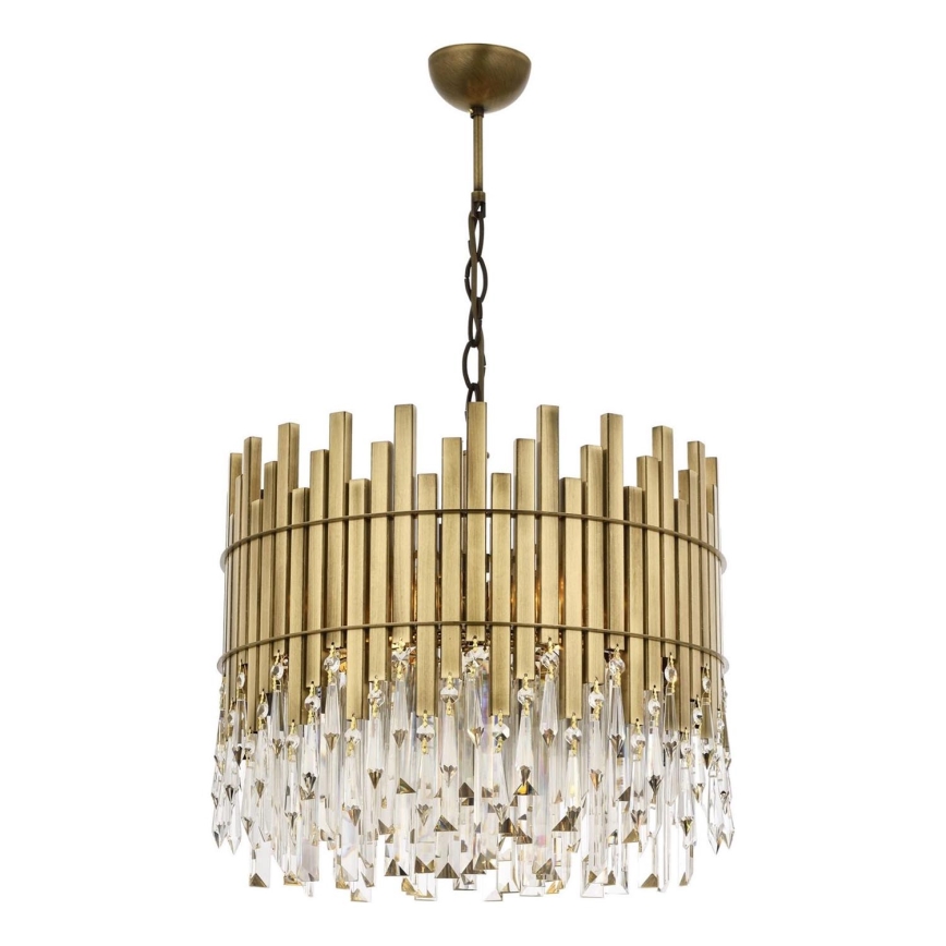 Luster na reťazi CRYSTALLINE, 6xE27/40W/230V, priemer 40 cm, mosadz