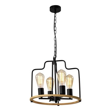 Luster na reťazi DATUS 4xE27/40W/230V čierna/hnedá