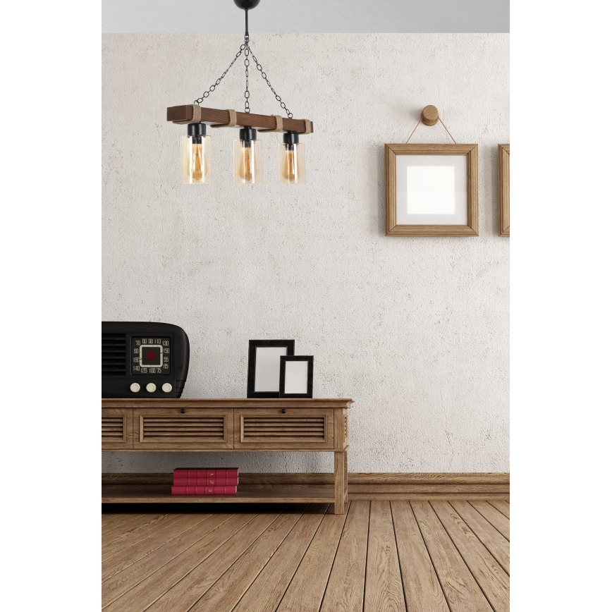 Luster na reťazi JASMIN 3xE27/40W/230V hnedá/béžová