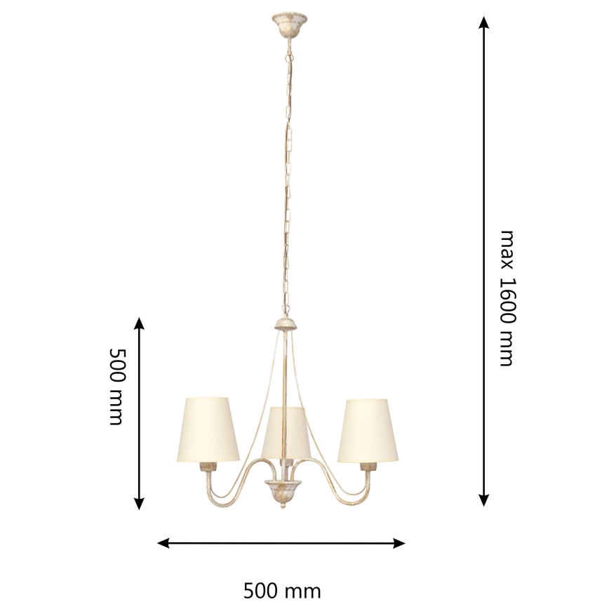 Luster na reťazi MALBO 3xE27/15W/230V béžová