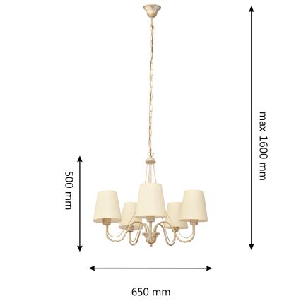 Luster na reťazi MALBO 5xE27/15W/230V béžová