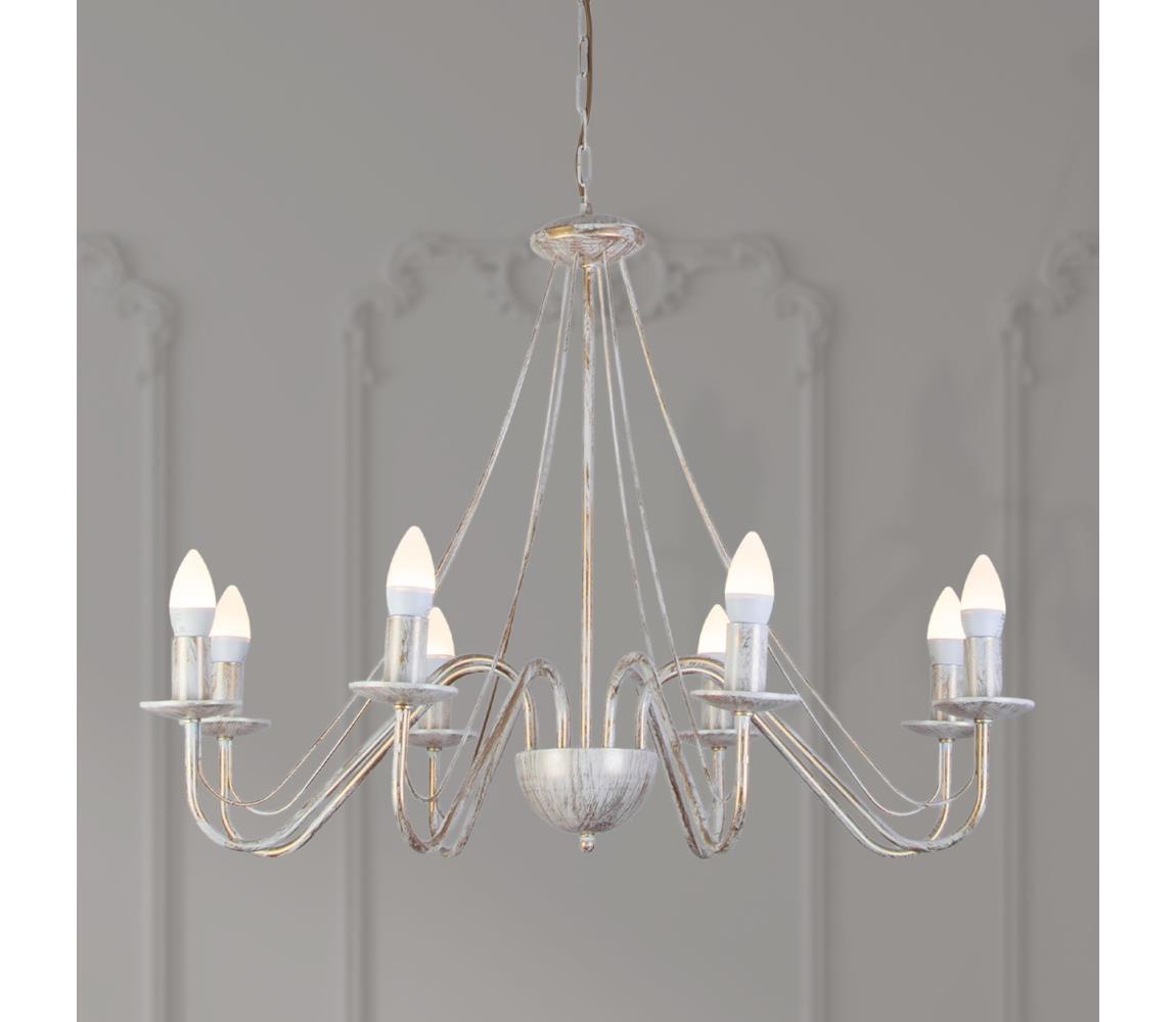 Luster na reťazi MALBO 8xE14/10W/230V biela/zlatá/patina W-2910/8 WT+AB