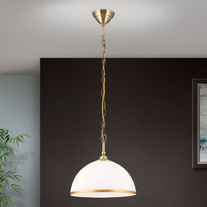 Luster na reťazi OLD LAMP 1xE27/40W/230V pr. 30 cm biela/mosadz