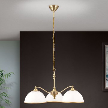 Luster na reťazi OLD LAMP 3xE27/40W/230V pr. 65 cm biela/mosadz