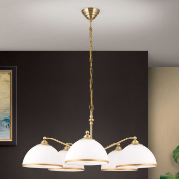 Luster na reťazi OLD LAMP 5xE27/40W/230V pr. 75 cm biela/mosadz