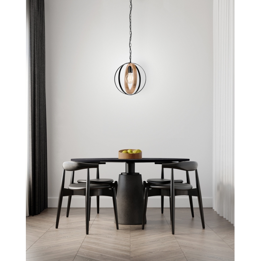 Luster na reťazi ONDA 1xE27/15W/230V čierna/dub