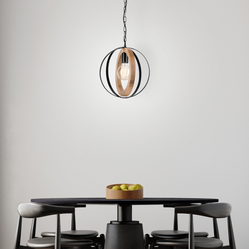 Luster na reťazi ONDA 1xE27/15W/230V čierna/dub