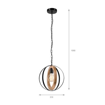 Luster na reťazi ONDA 1xE27/15W/230V čierna/dub