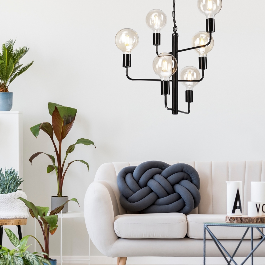 Luster na reťazi ORLANDO 6xE27/60W/230V čierna