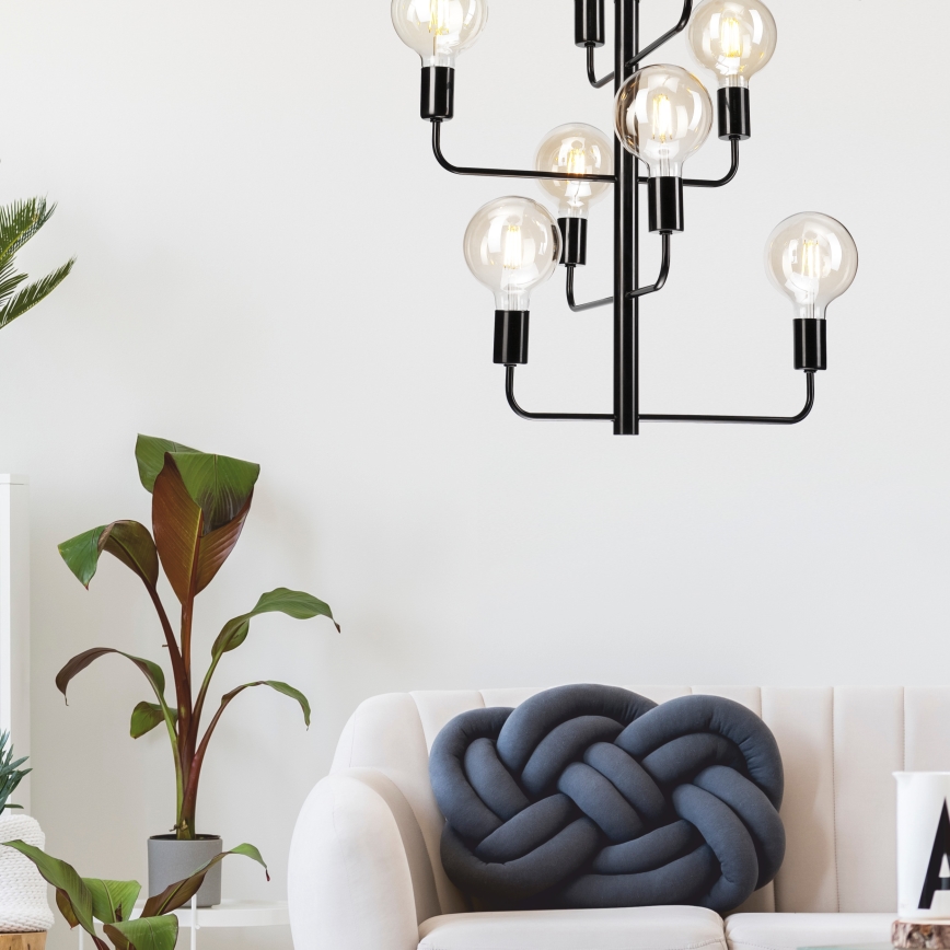 Luster na reťazi ORLANDO 8xE27/60W/230V čierna