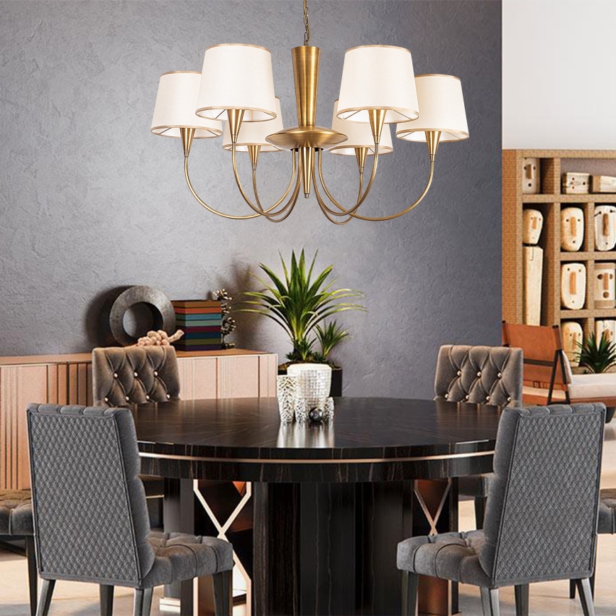 Luster na reťazi PARDO 6xE27/40W/230V zlatý/krémový